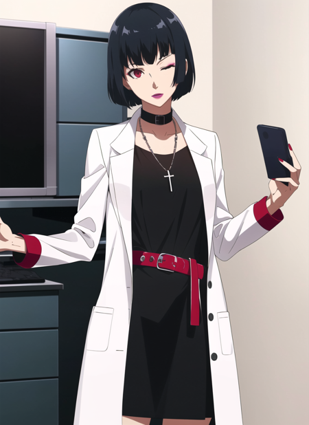 3978521585-3536460443-persona5 anime style, takemi tae, 1girl, arm support, belt, black collar, black dress, black hair, bob cut, breasts, buttons, co.png